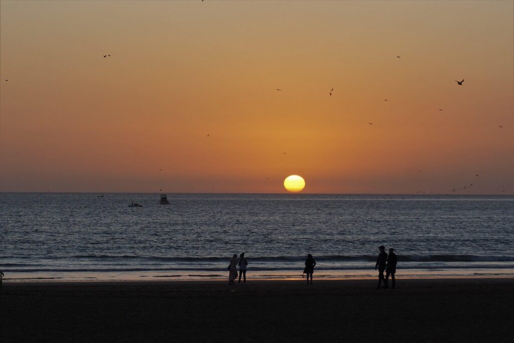 agadir, ocean, sunset, beach, morocco, africa, nature, horizon